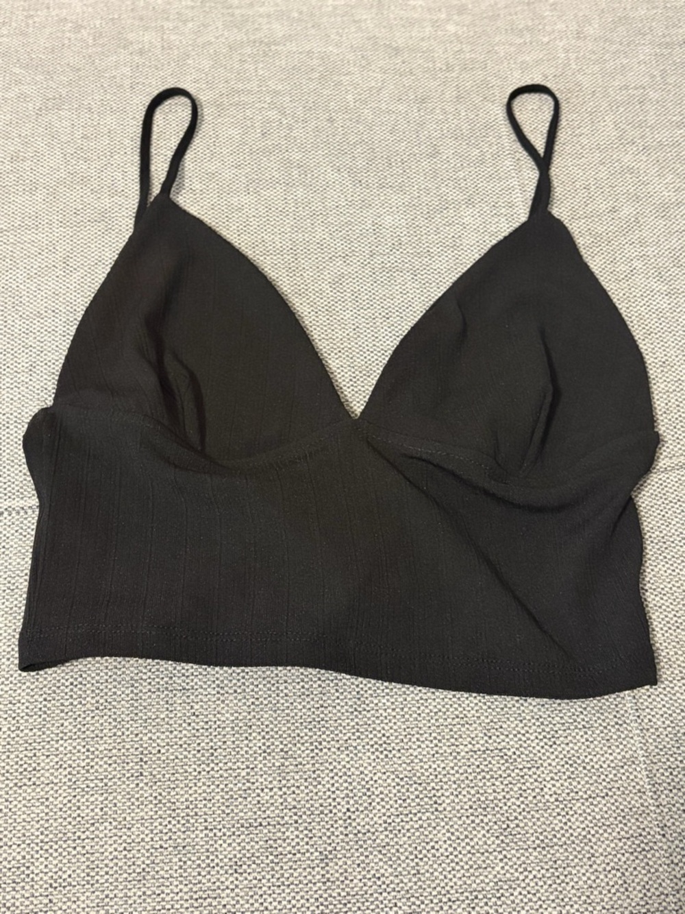 Zara Black Ribbed Bralette Cropped Top - Spaghetti Straps - Picture 2 of 4